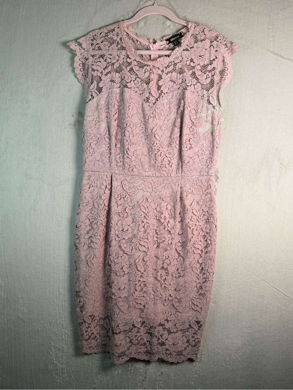Miusol Pink‎ Lace Sheath Dress Cap Sleeve Cocktail Wedding Guest US Size 16